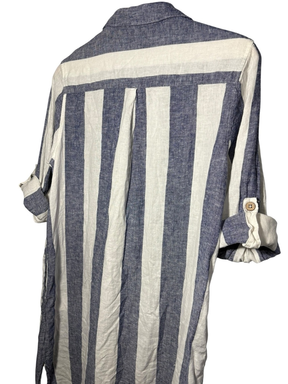 BLUE ISLAND | Blue and White Striped Button-Front Linen Shirt Dress L Coverup - Picture 11 of 14